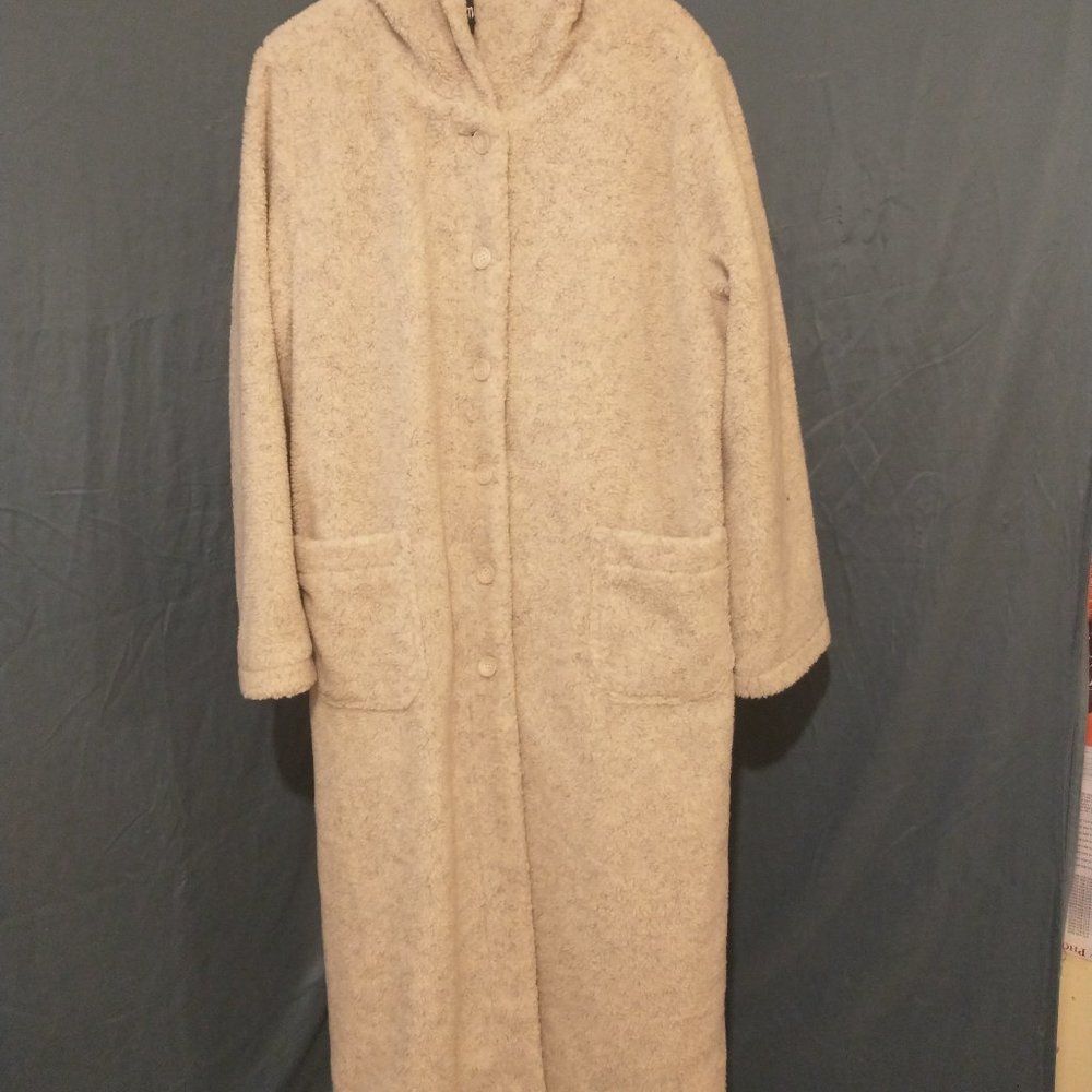 Womens ankle length coat with hoodie and pockets